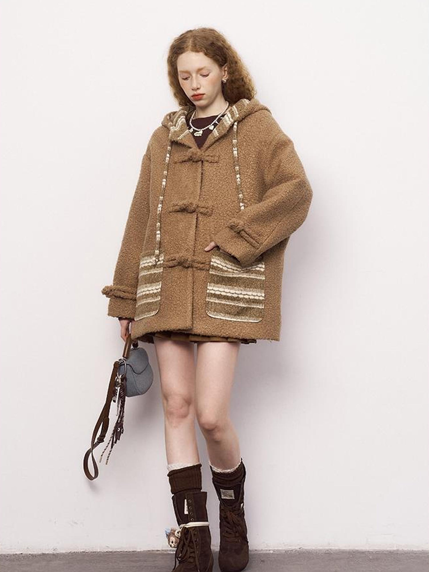 DIDDI MODA Vintage Loop Hooded Wool Coat