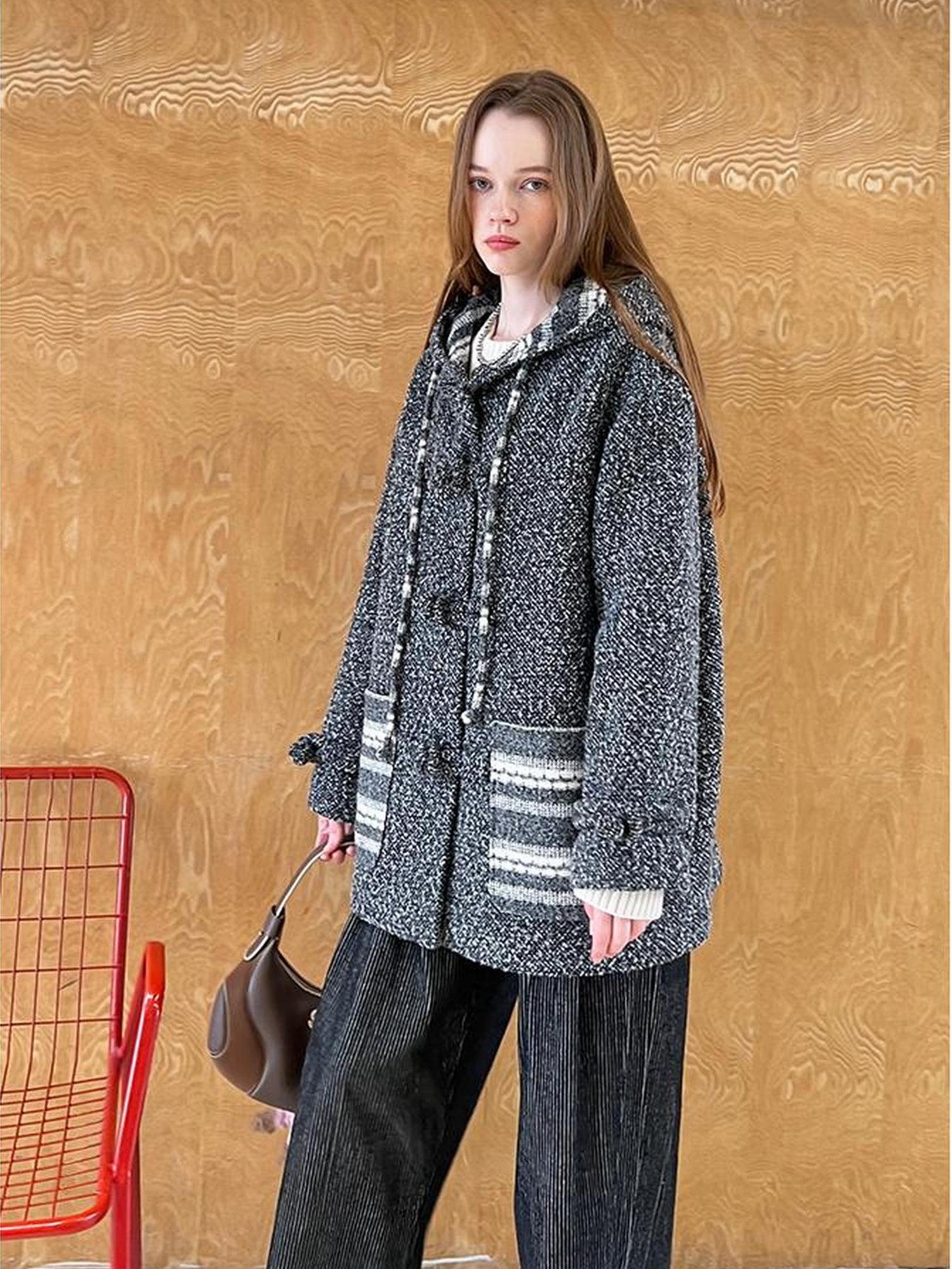 DIDDI MODA Vintage Loop Hooded Wool Coat