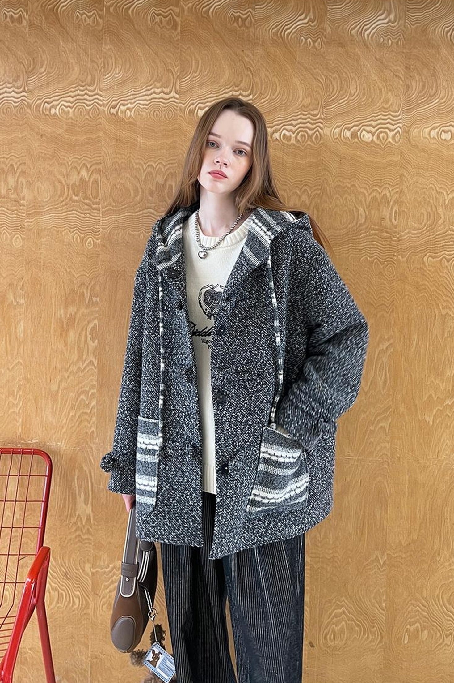 DIDDI MODA Vintage Loop Hooded Wool Coat