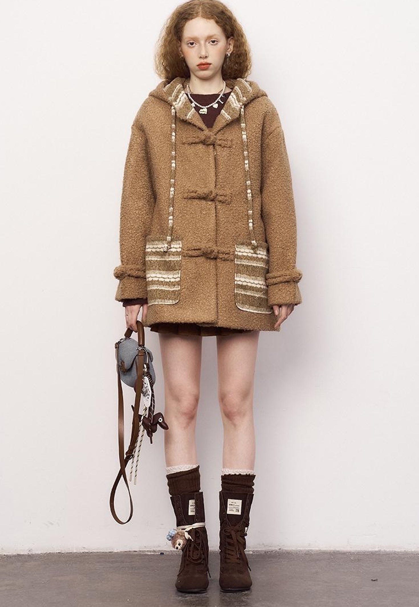 DIDDI MODA Vintage Loop Hooded Wool Coat