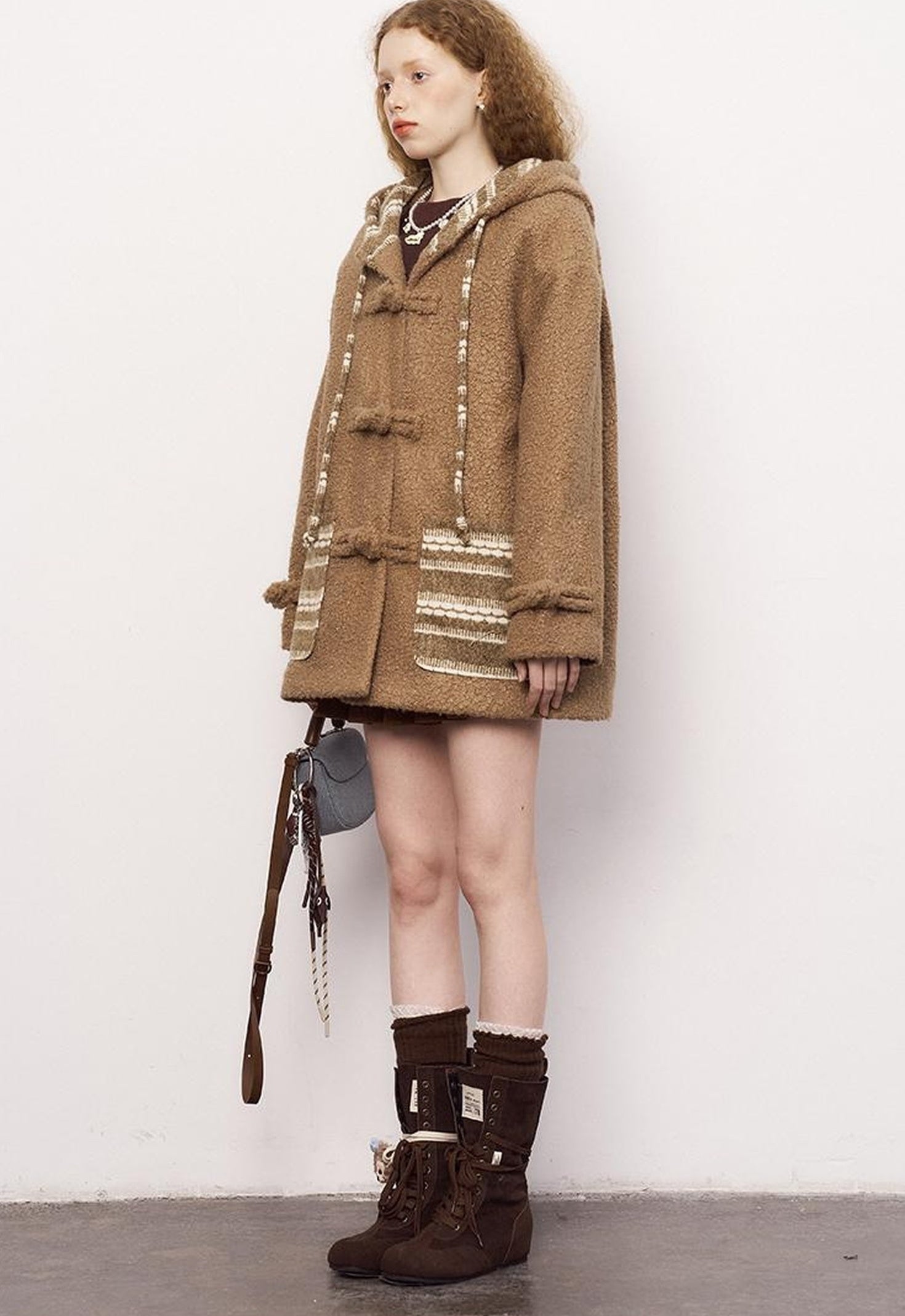 DIDDI MODA Vintage Loop Hooded Wool Coat