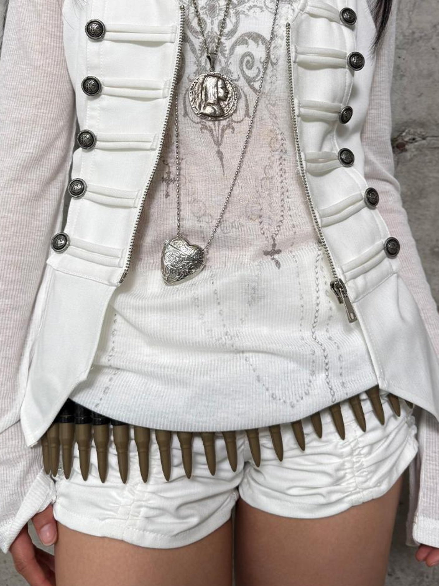 DoublePunch Vintage Metal Button Zip Vest For Women Slim Waist Vests