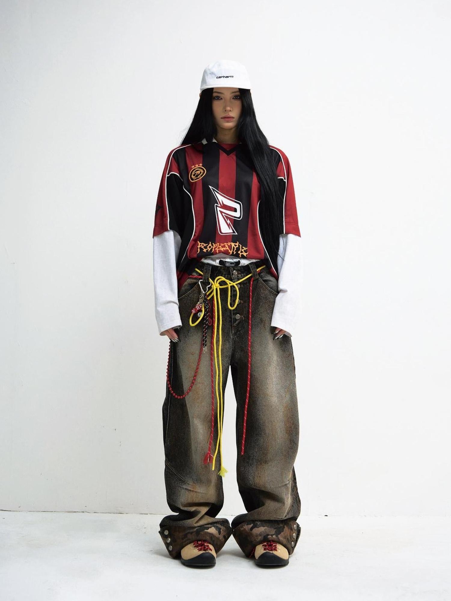Peoplesense Vintage Mud Dyed Camo Denim Pants With Relaxed Fit And Embroidery