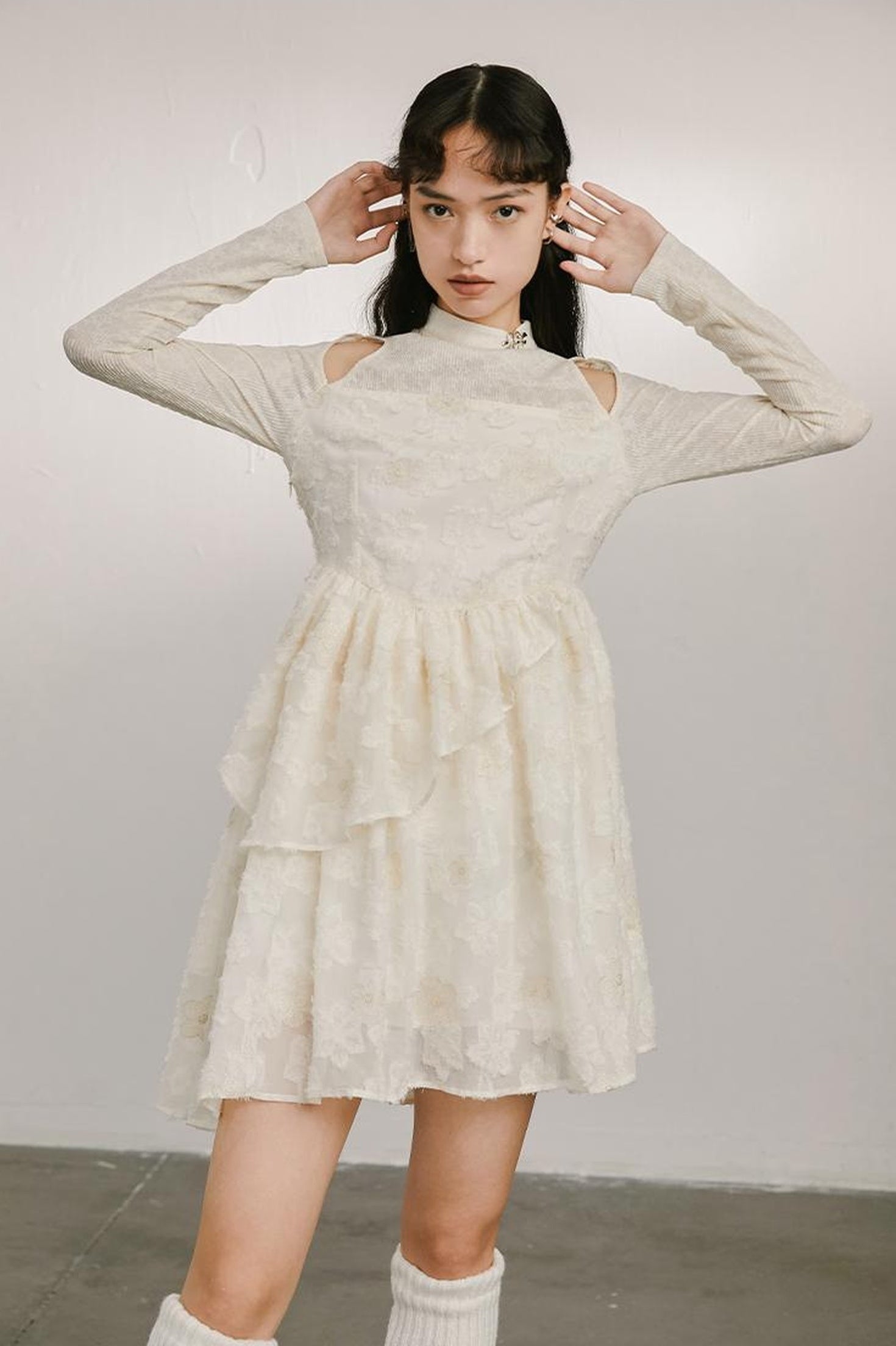 DIDDI MODA Vintage Off Shoulder Knit Dress With Lace Detail