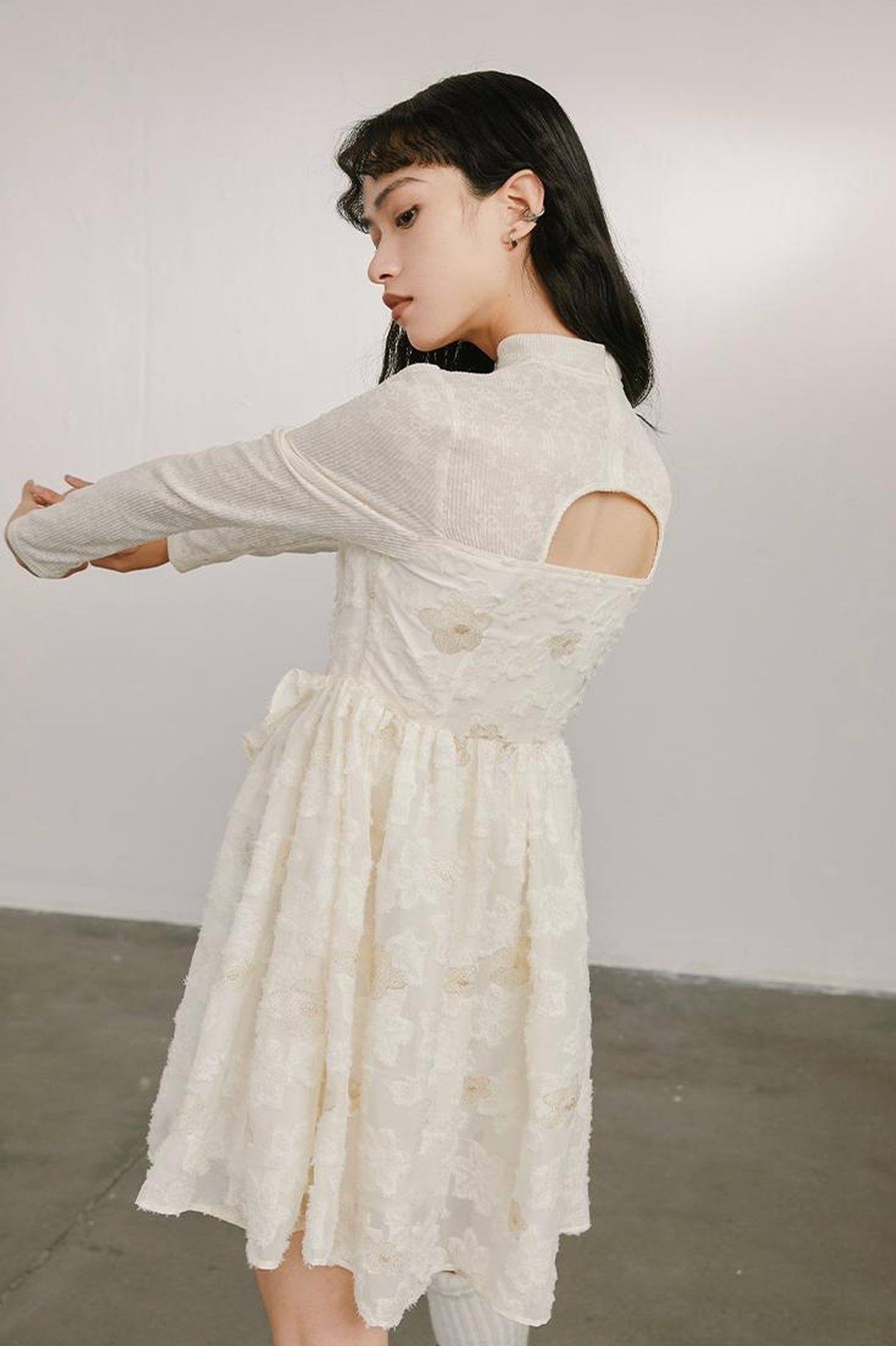 Vintage Off Shoulder Knit Dress With Lace Detail