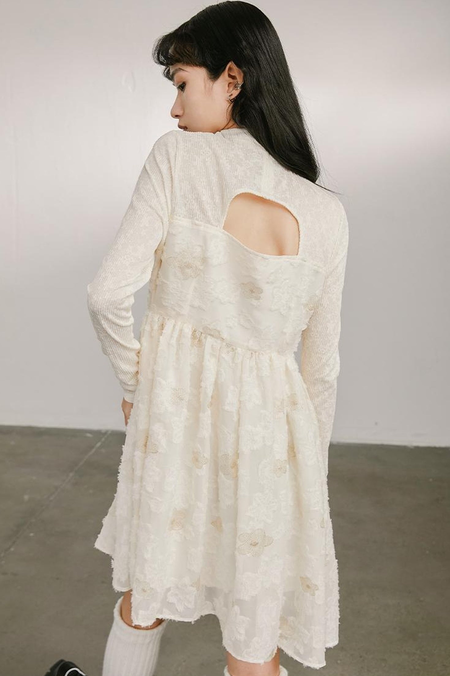 DIDDI MODA Vintage Off Shoulder Knit Dress With Lace Detail