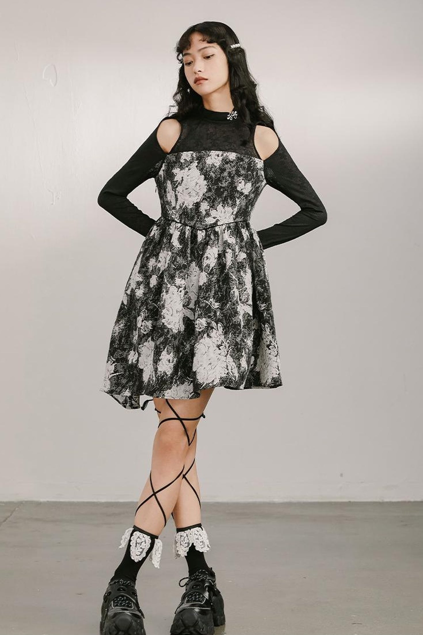 DIDDI MODA Vintage Off Shoulder Knit Dress With Lace Detail