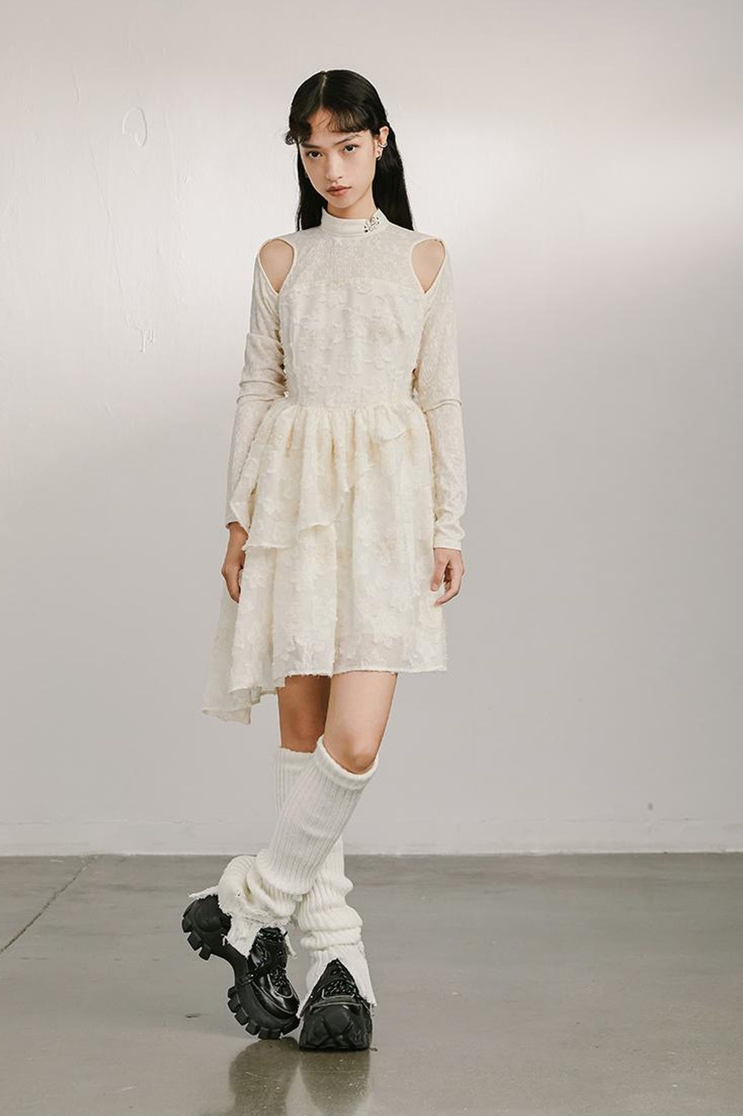 DIDDI MODA Vintage Off Shoulder Knit Dress With Lace Detail