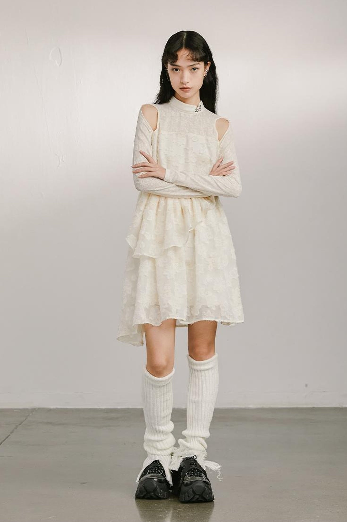 DIDDI MODA Vintage Off Shoulder Knit Dress With Lace Detail