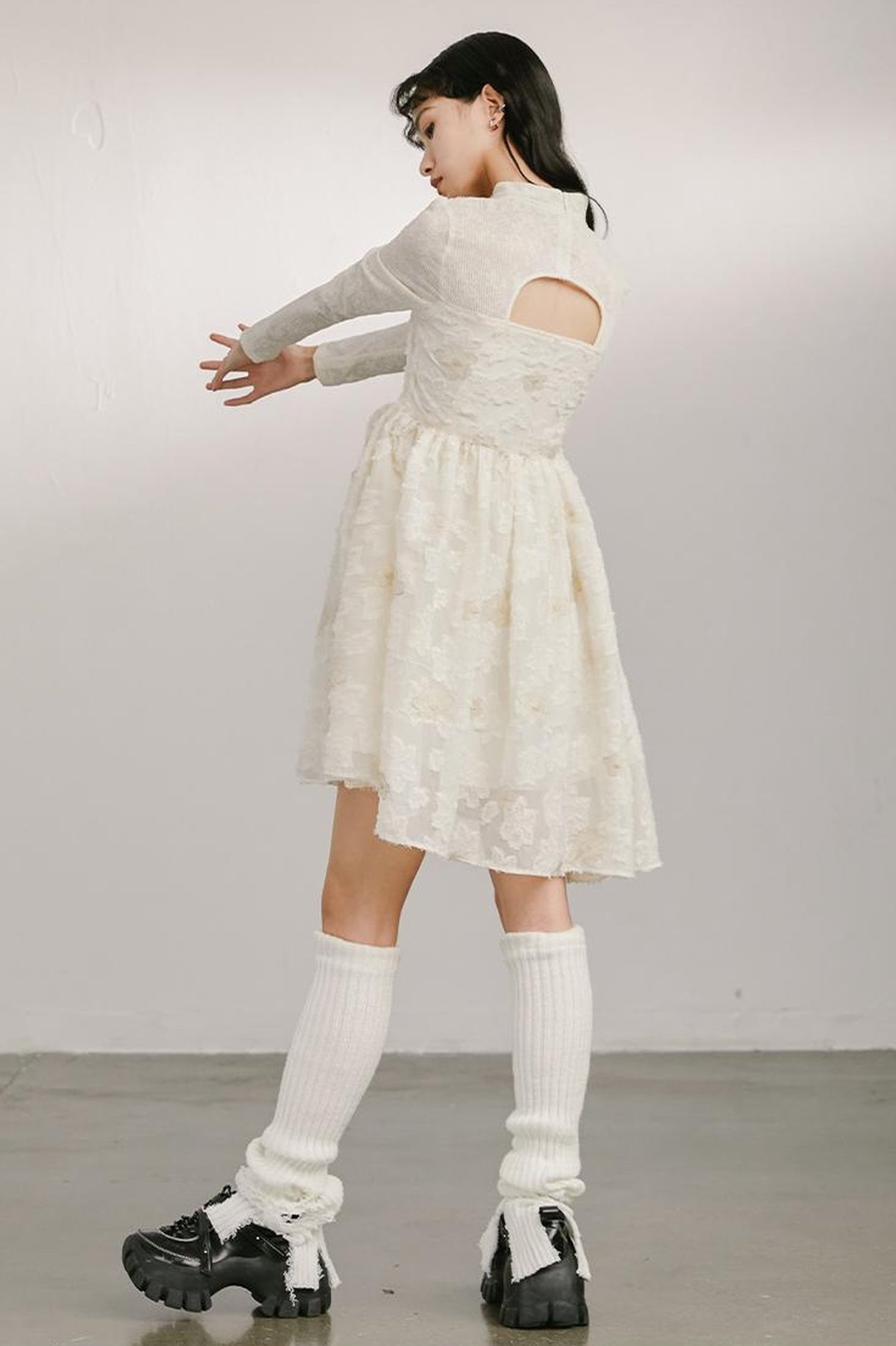 Vintage Off Shoulder Knit Dress With Lace Detail