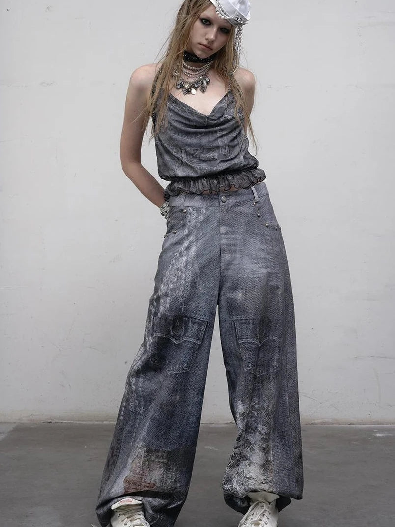Vintage Plaid Mesh Halter Top Slim Fit Blouse