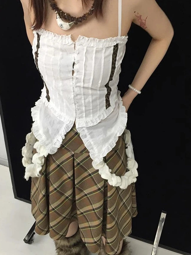 Vintage Plaid Pleated Skirt Short Jk Skirts