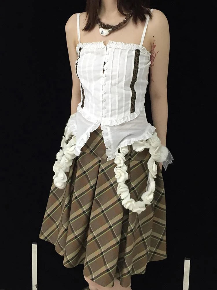 Vintage Plaid Pleated Skirt Short Jk Skirts