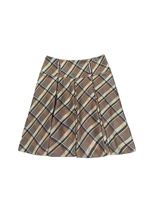Vintage Plaid Pleated Skirt Short Jk Skirts