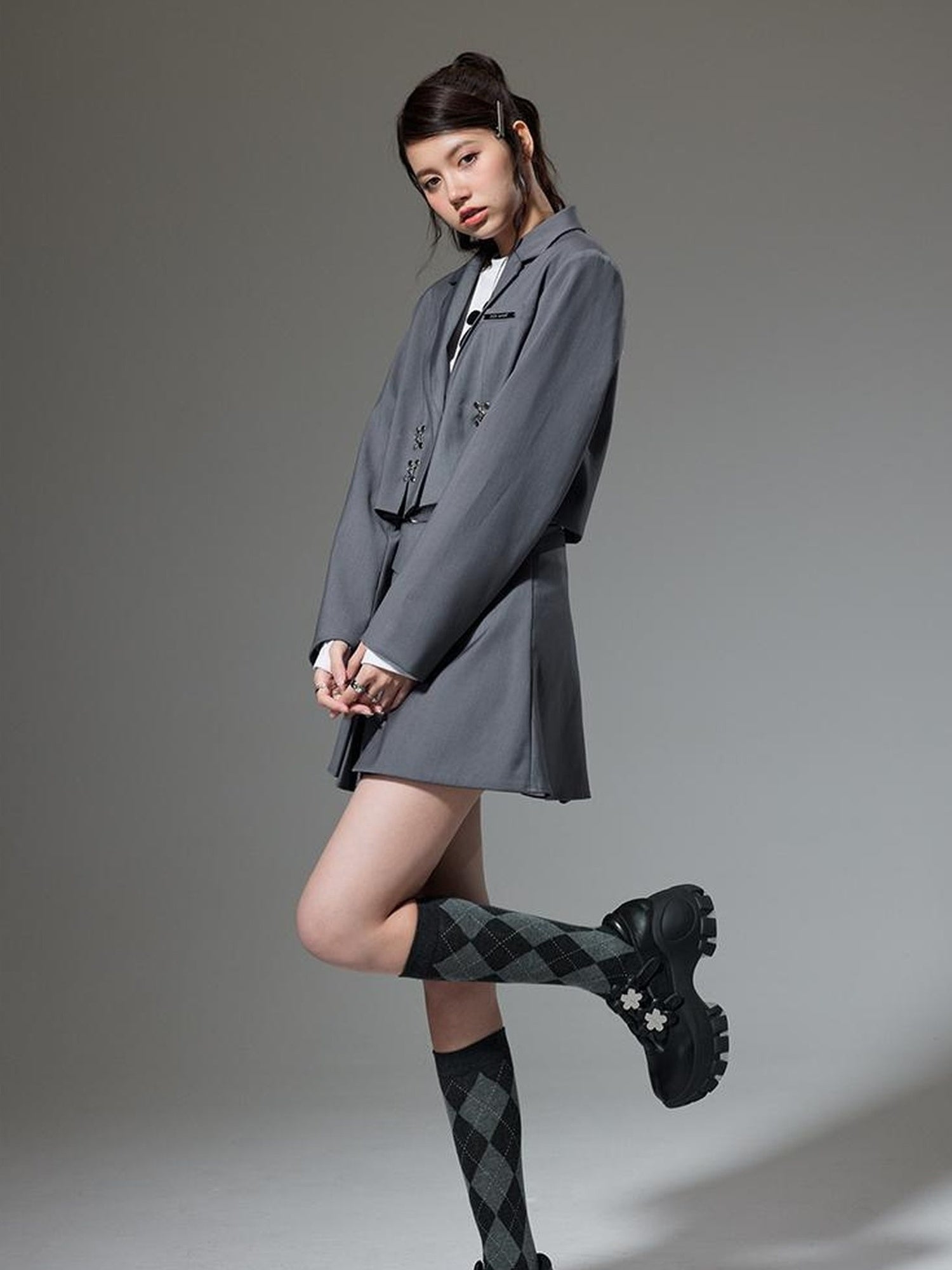 DIDDI MODA Vintage Plaid Schoolgirl Blazer Set