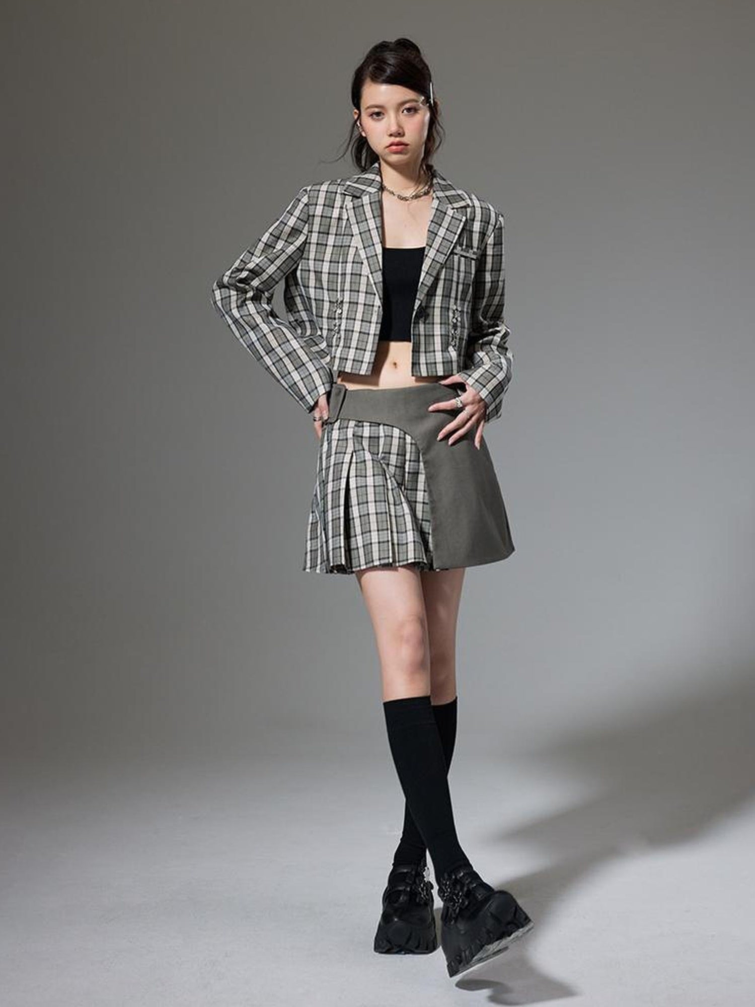 DIDDI MODA Vintage Plaid Schoolgirl Blazer Set