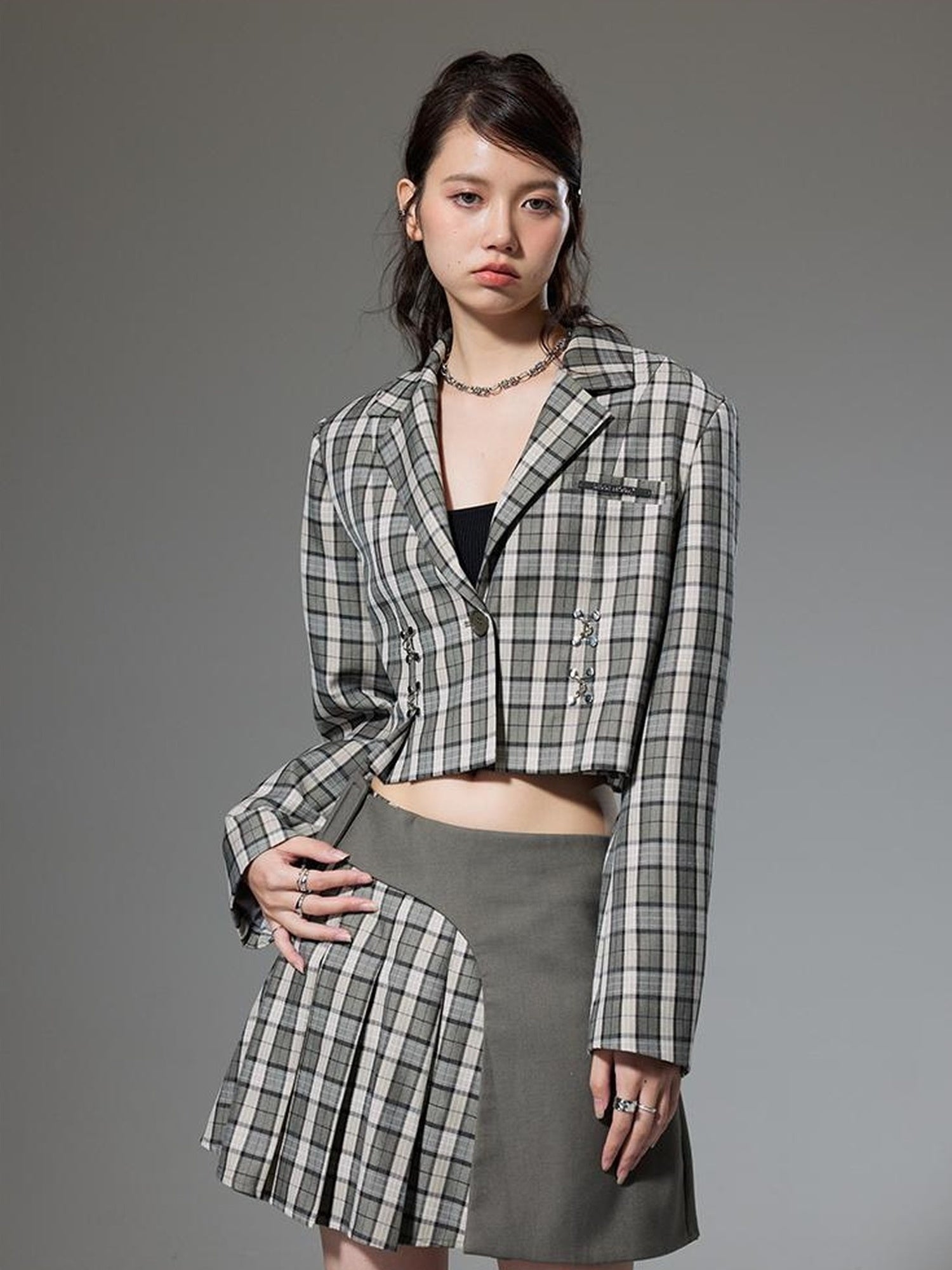 DIDDI MODA Vintage Plaid Schoolgirl Blazer Set