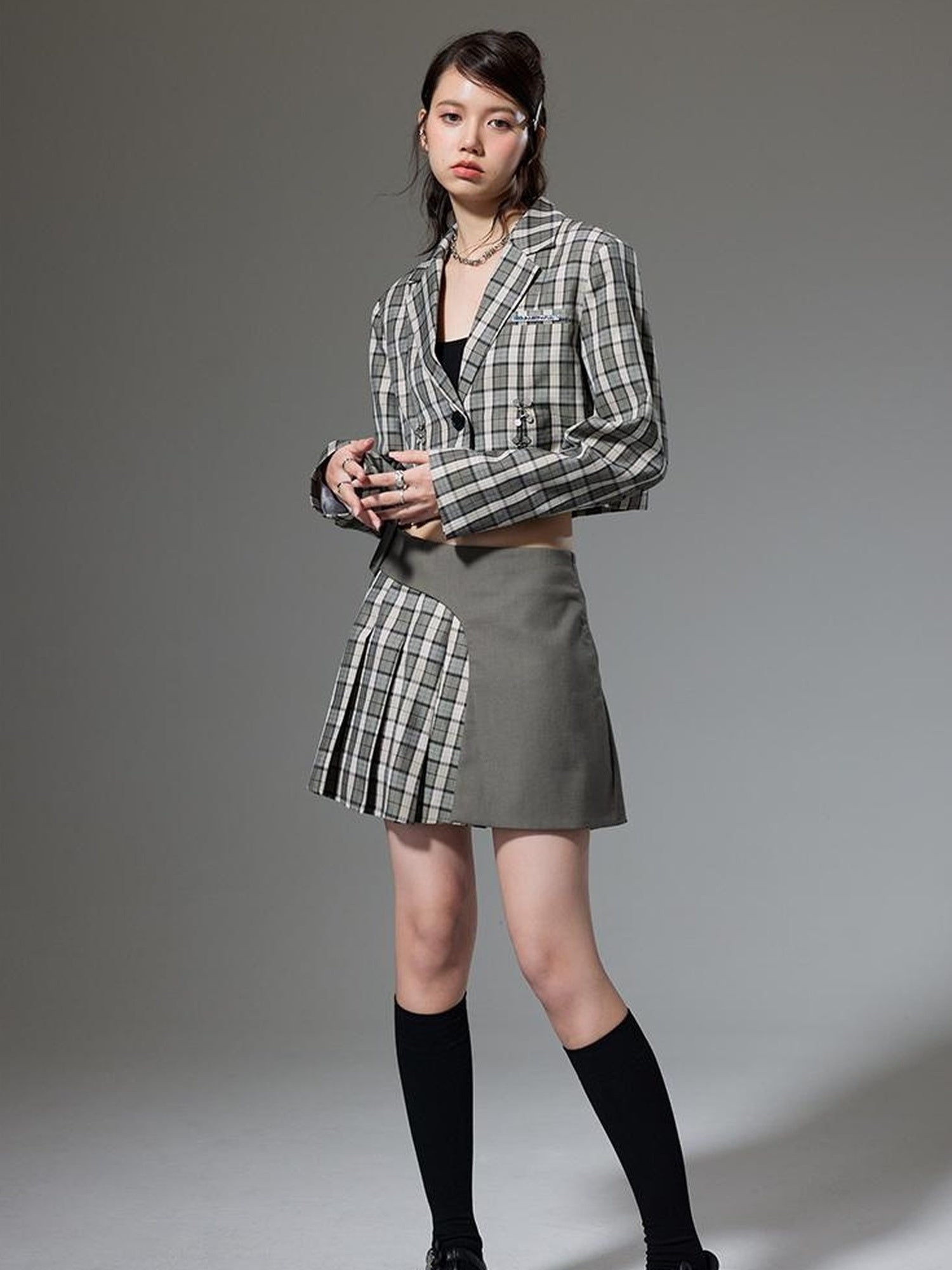 DIDDI MODA Vintage Plaid Schoolgirl Blazer Set