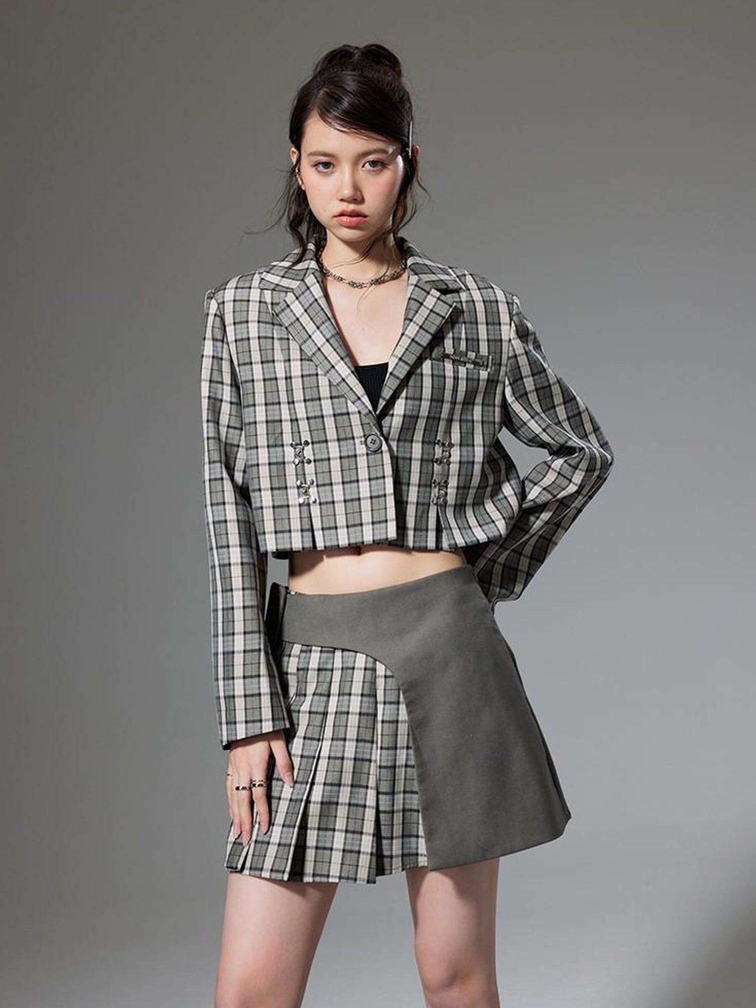 DIDDI MODA Vintage Plaid Schoolgirl Blazer Set