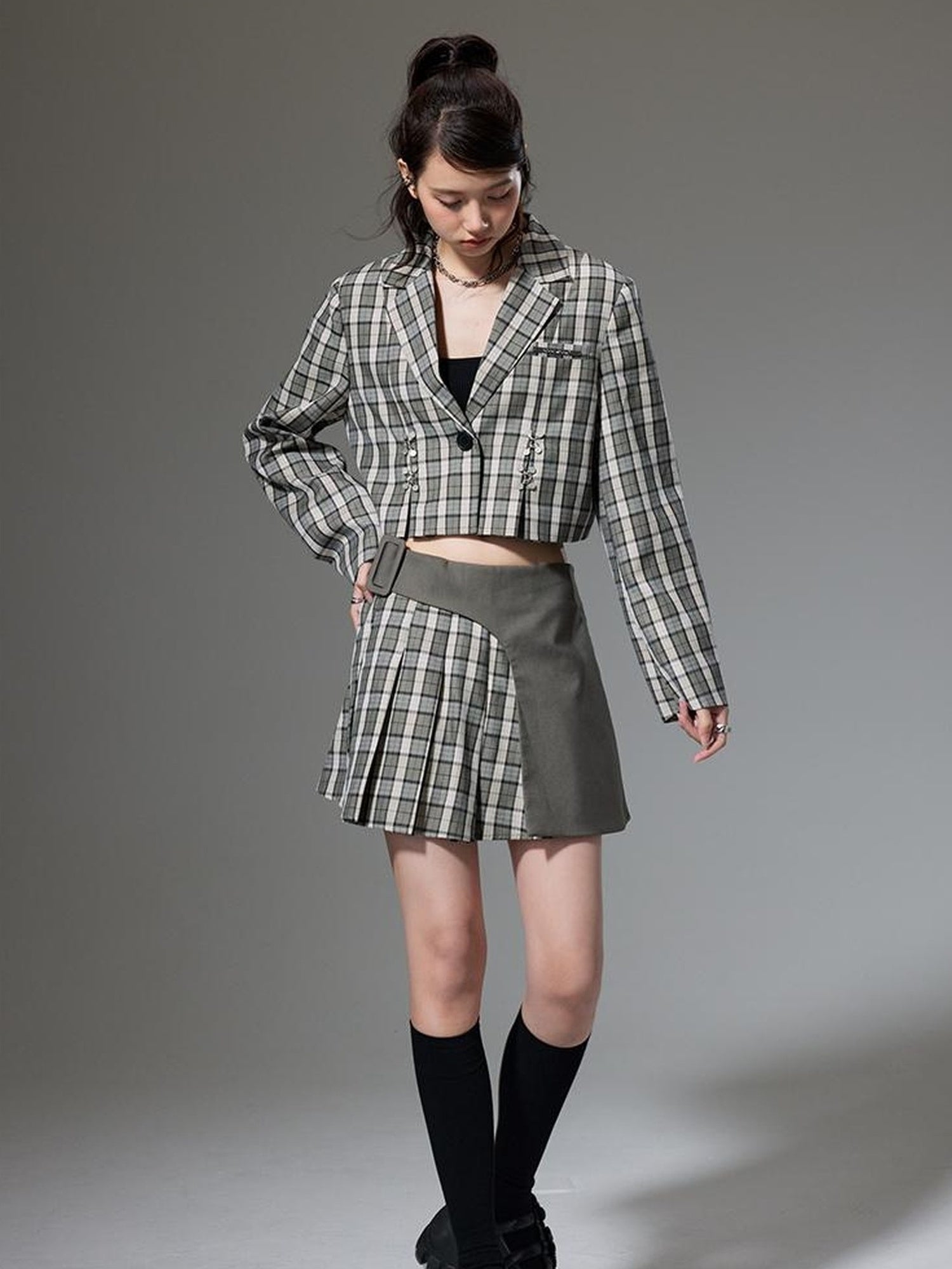 DIDDI MODA Vintage Plaid Schoolgirl Blazer Set