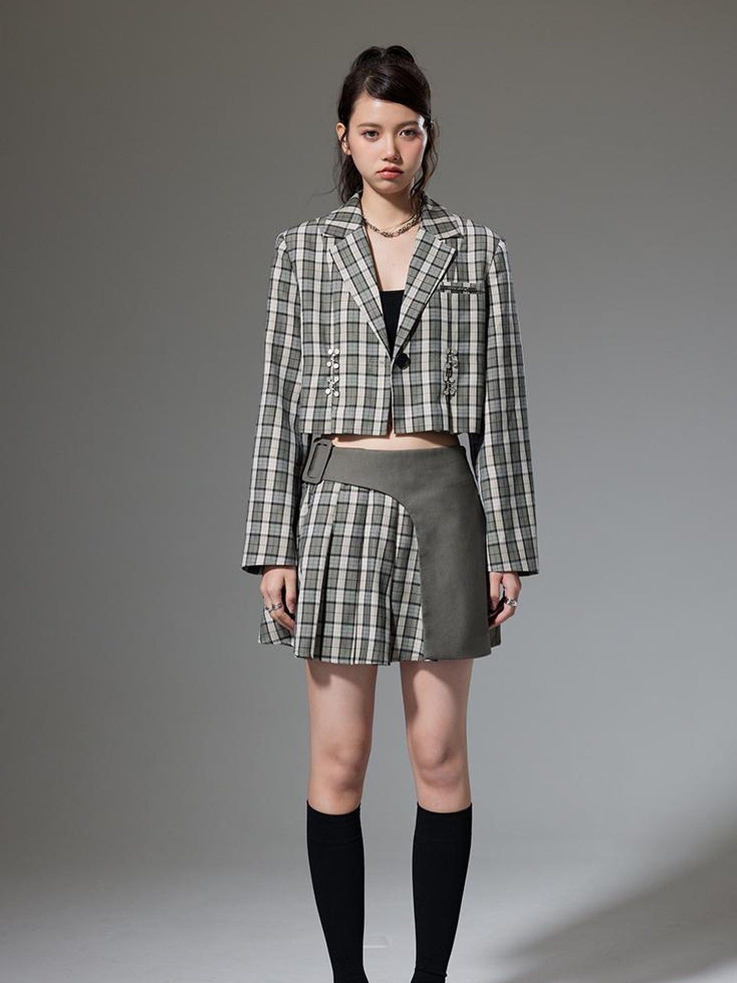 DIDDI MODA Vintage Plaid Schoolgirl Blazer Set