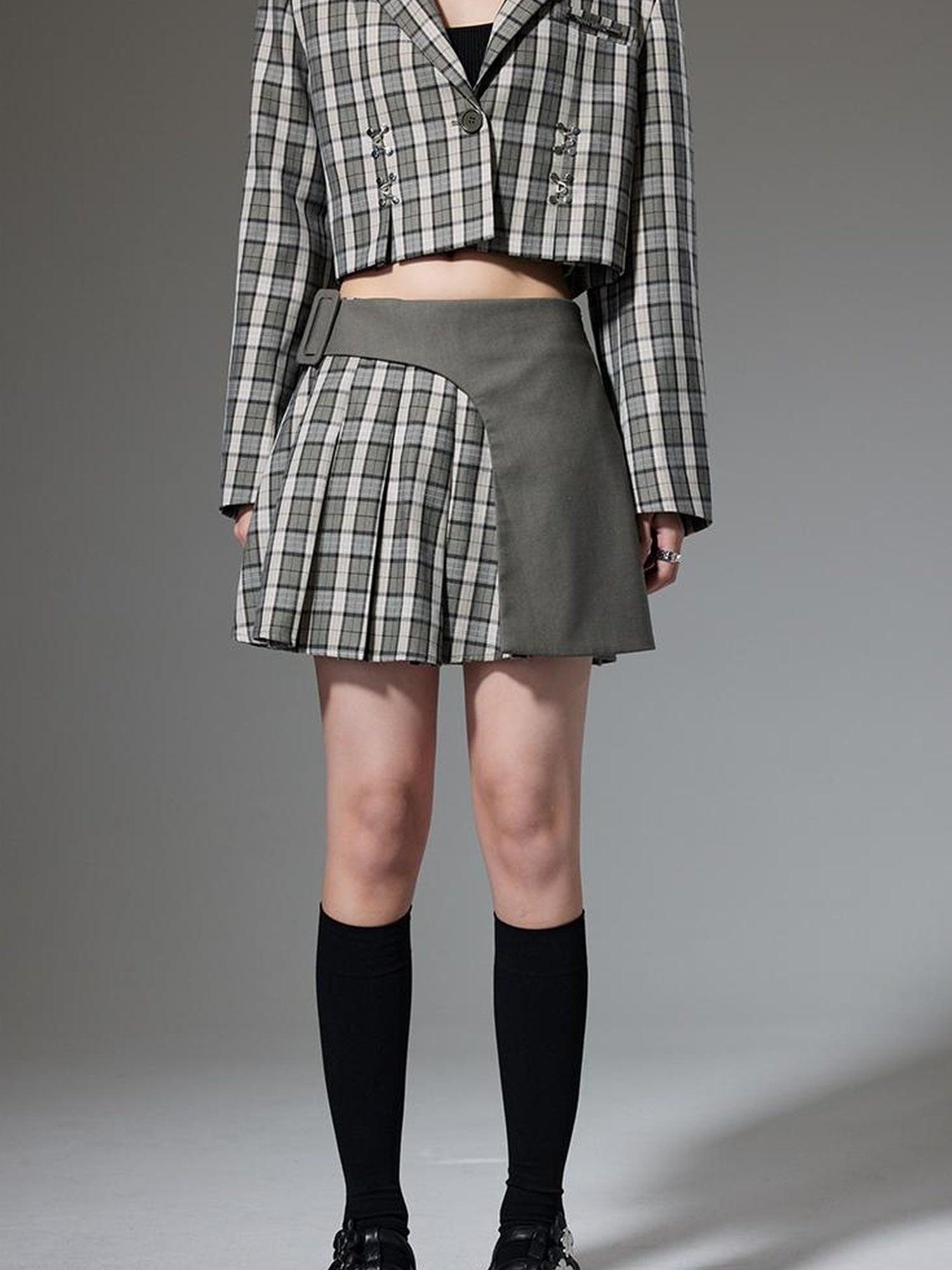 DIDDI MODA Vintage Plaid Schoolgirl Blazer Set