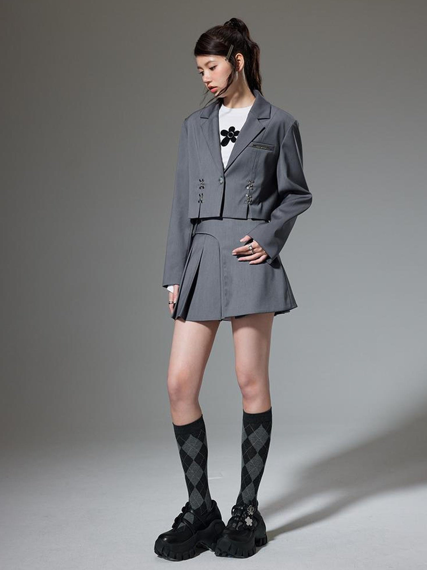 DIDDI MODA Vintage Plaid Schoolgirl Blazer Set