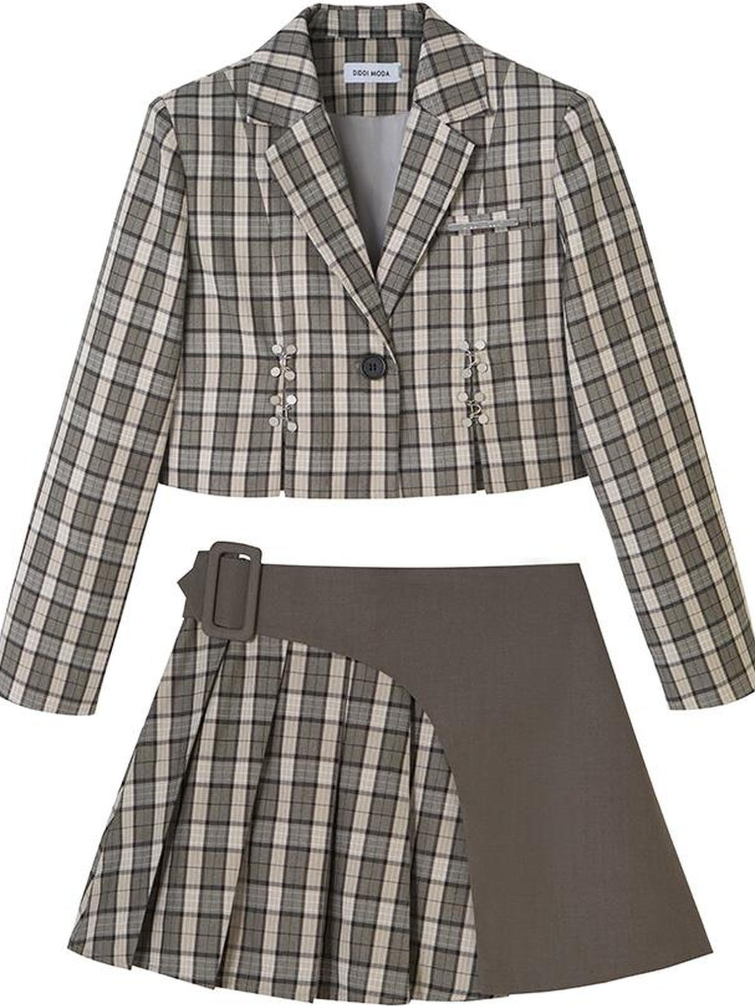 DIDDI MODA Vintage Plaid Schoolgirl Blazer Set