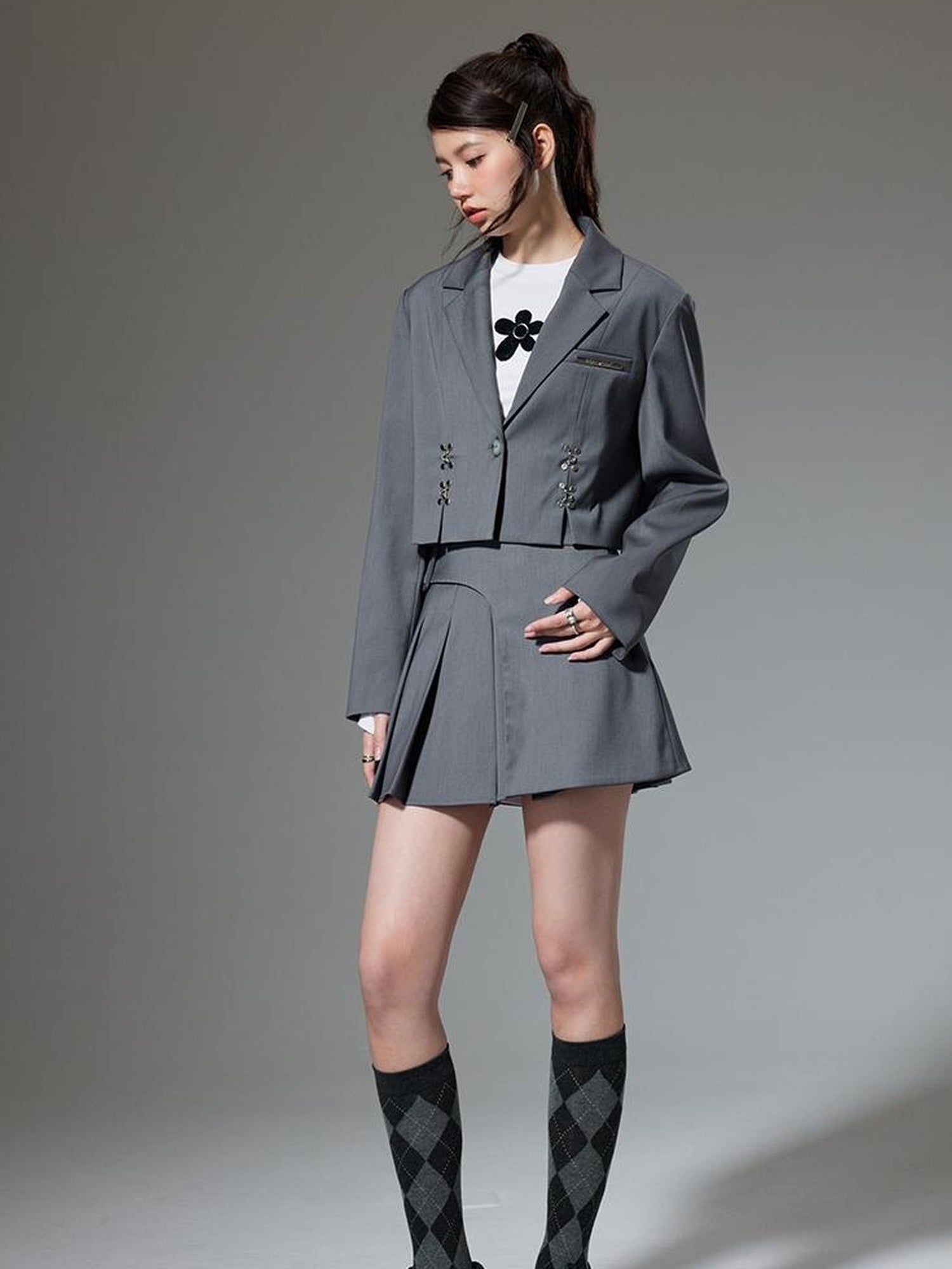 DIDDI MODA Vintage Plaid Schoolgirl Blazer Set