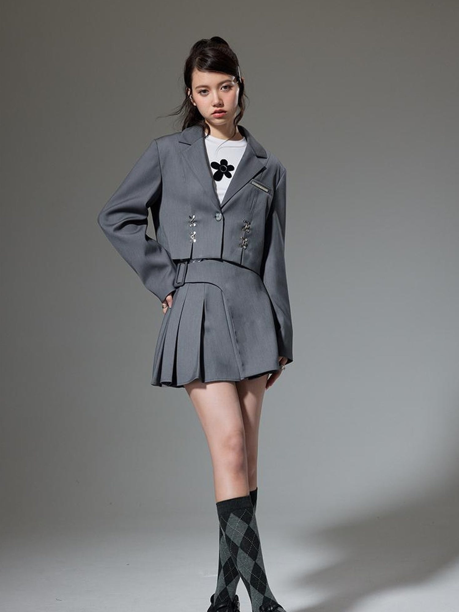 DIDDI MODA Vintage Plaid Schoolgirl Blazer Set