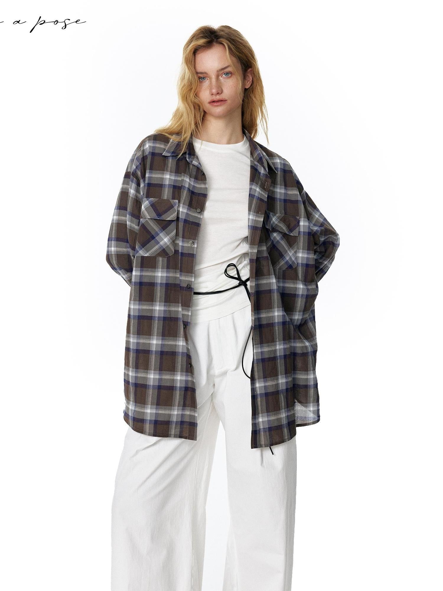 STRIKE A POSE Vintage Plaid Shirt Long Sleeve Minimalist Chic Shirt