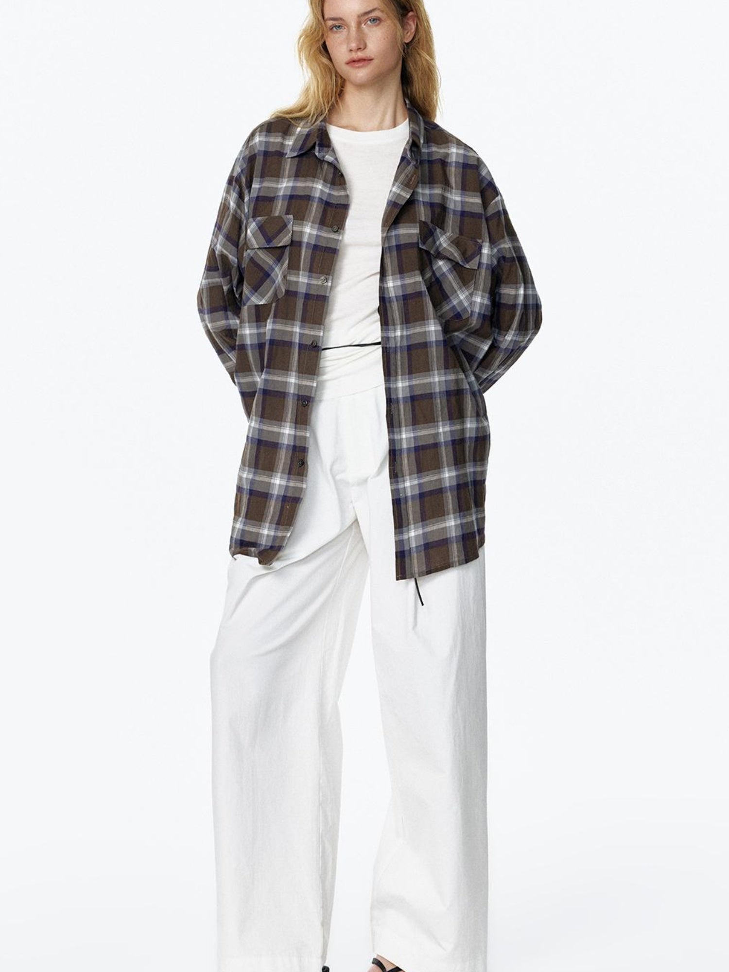 STRIKE A POSE Vintage Plaid Shirt Long Sleeve Minimalist Chic Shirt