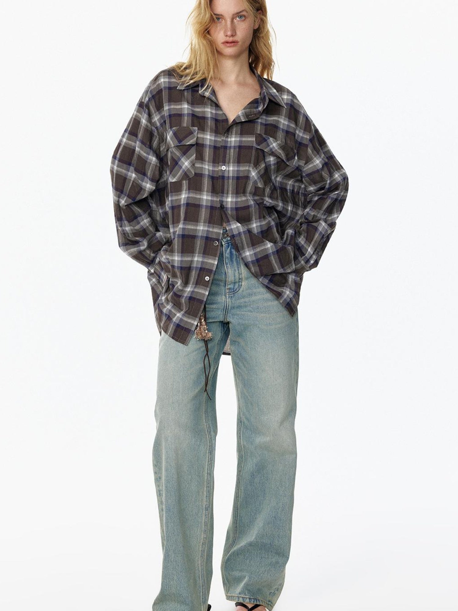 STRIKE A POSE Vintage Plaid Shirt Long Sleeve Minimalist Chic Shirt