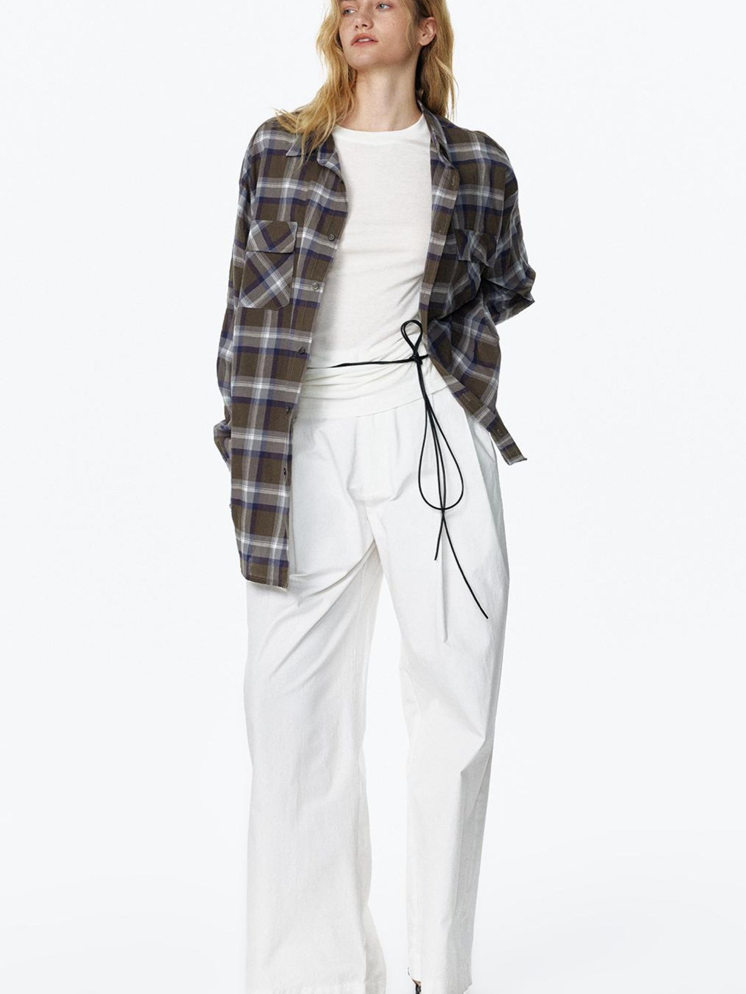 STRIKE A POSE Vintage Plaid Shirt Long Sleeve Minimalist Chic Shirt