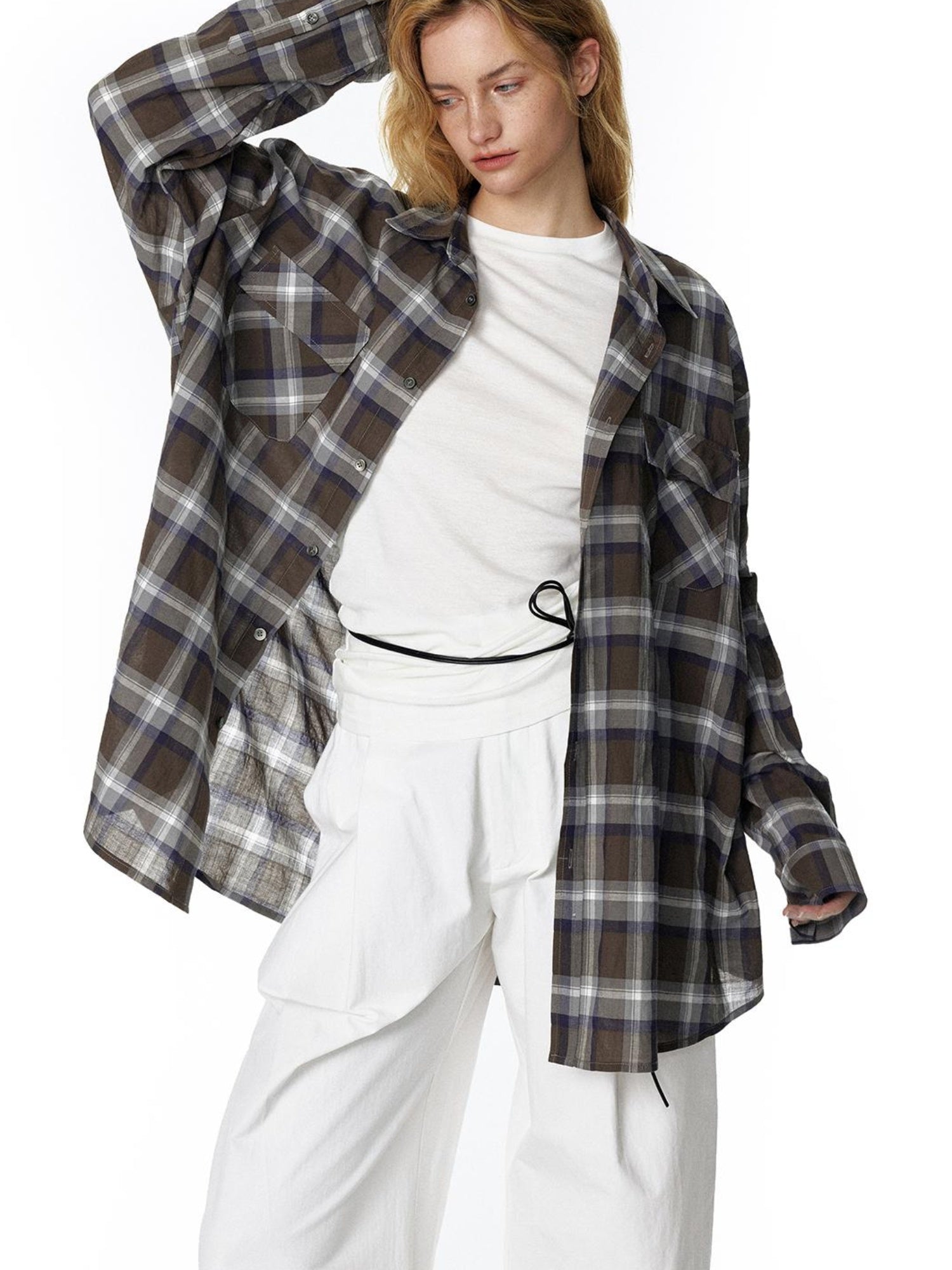 STRIKE A POSE Vintage Plaid Shirt Long Sleeve Minimalist Chic Shirt