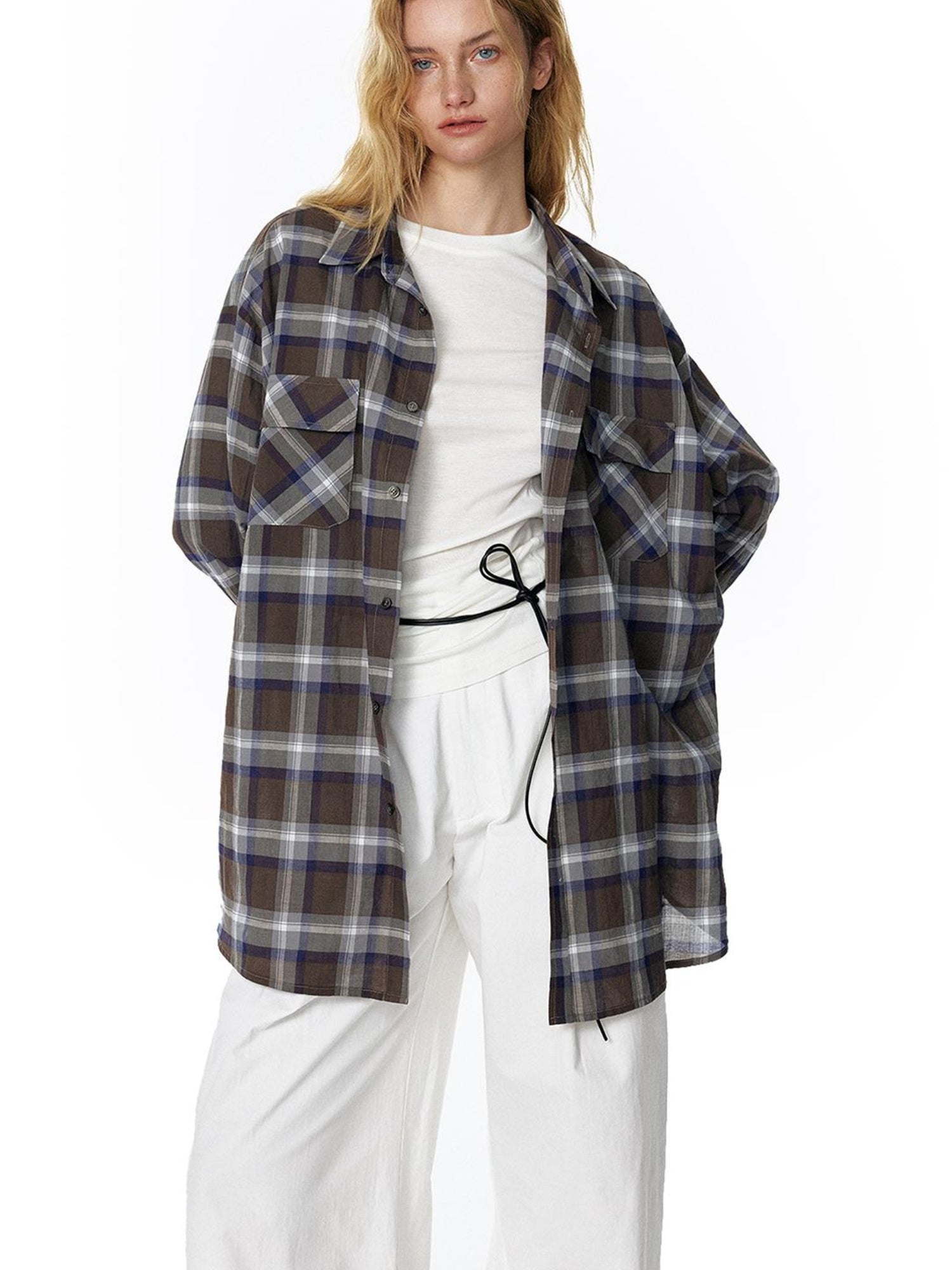 STRIKE A POSE Vintage Plaid Shirt Long Sleeve Minimalist Chic Shirt