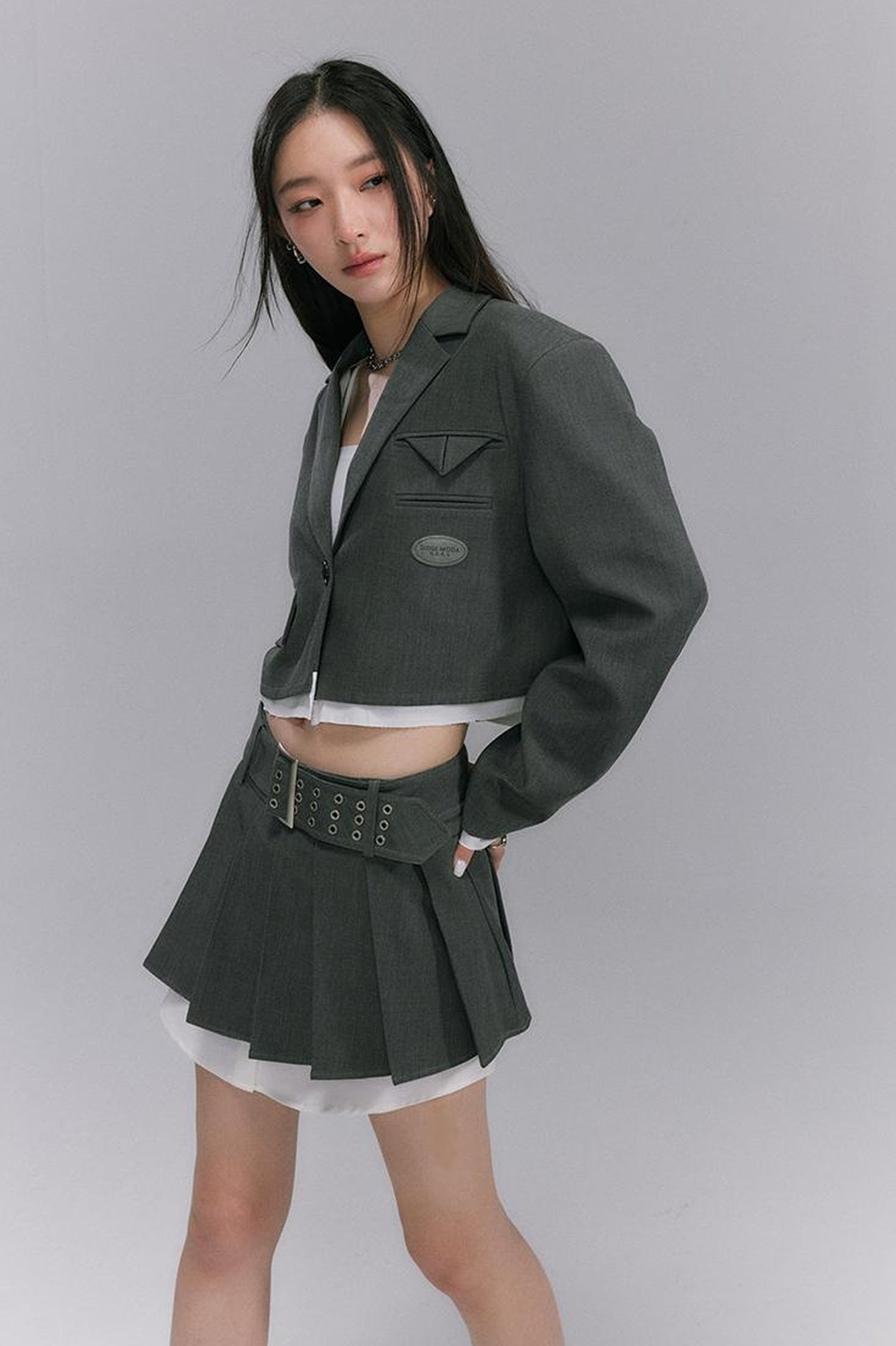 DIDDI MODA Vintage Pleated A Line Skirt With Shirt Hem