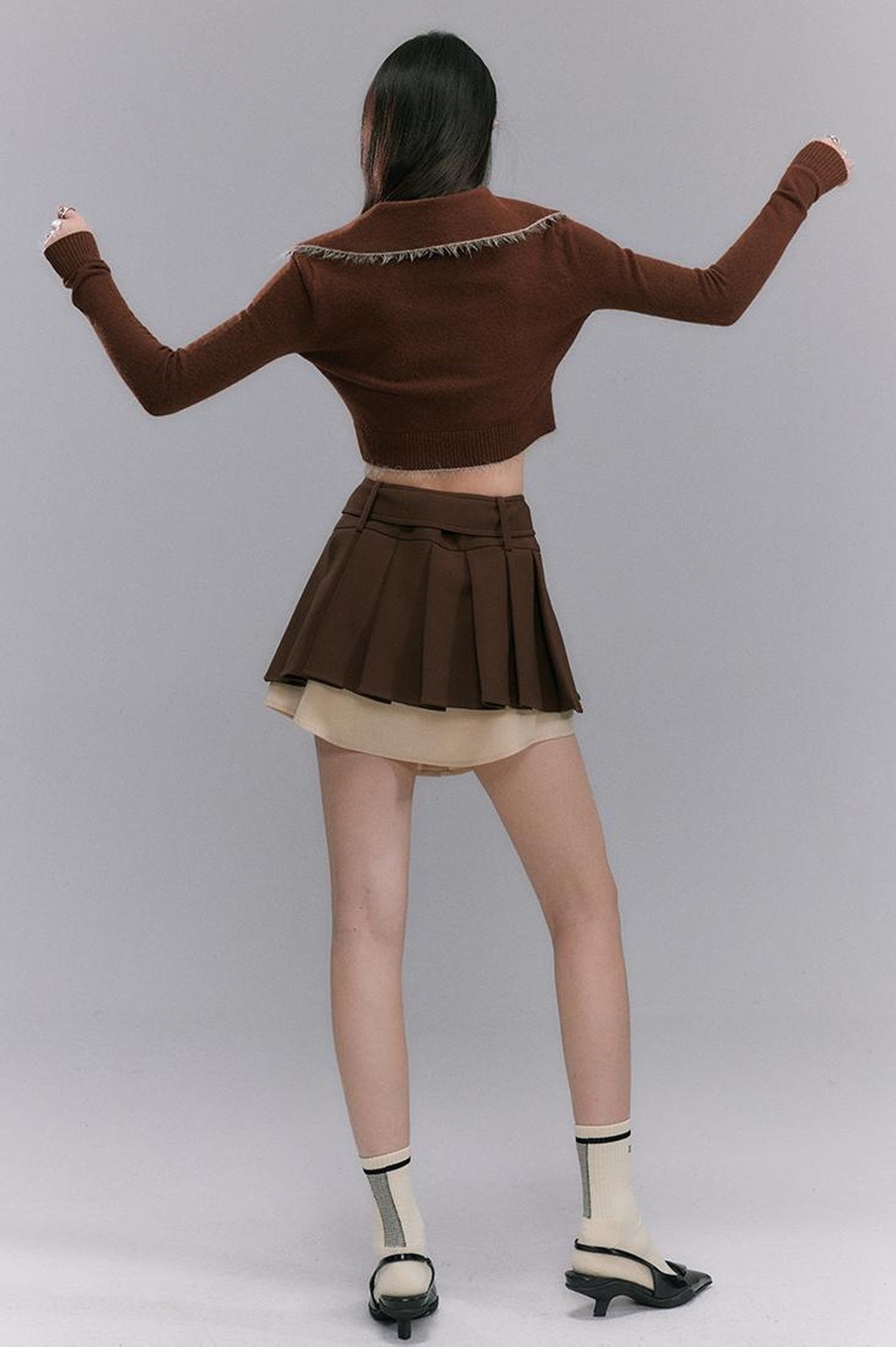 DIDDI MODA Vintage Pleated A Line Skirt With Shirt Hem