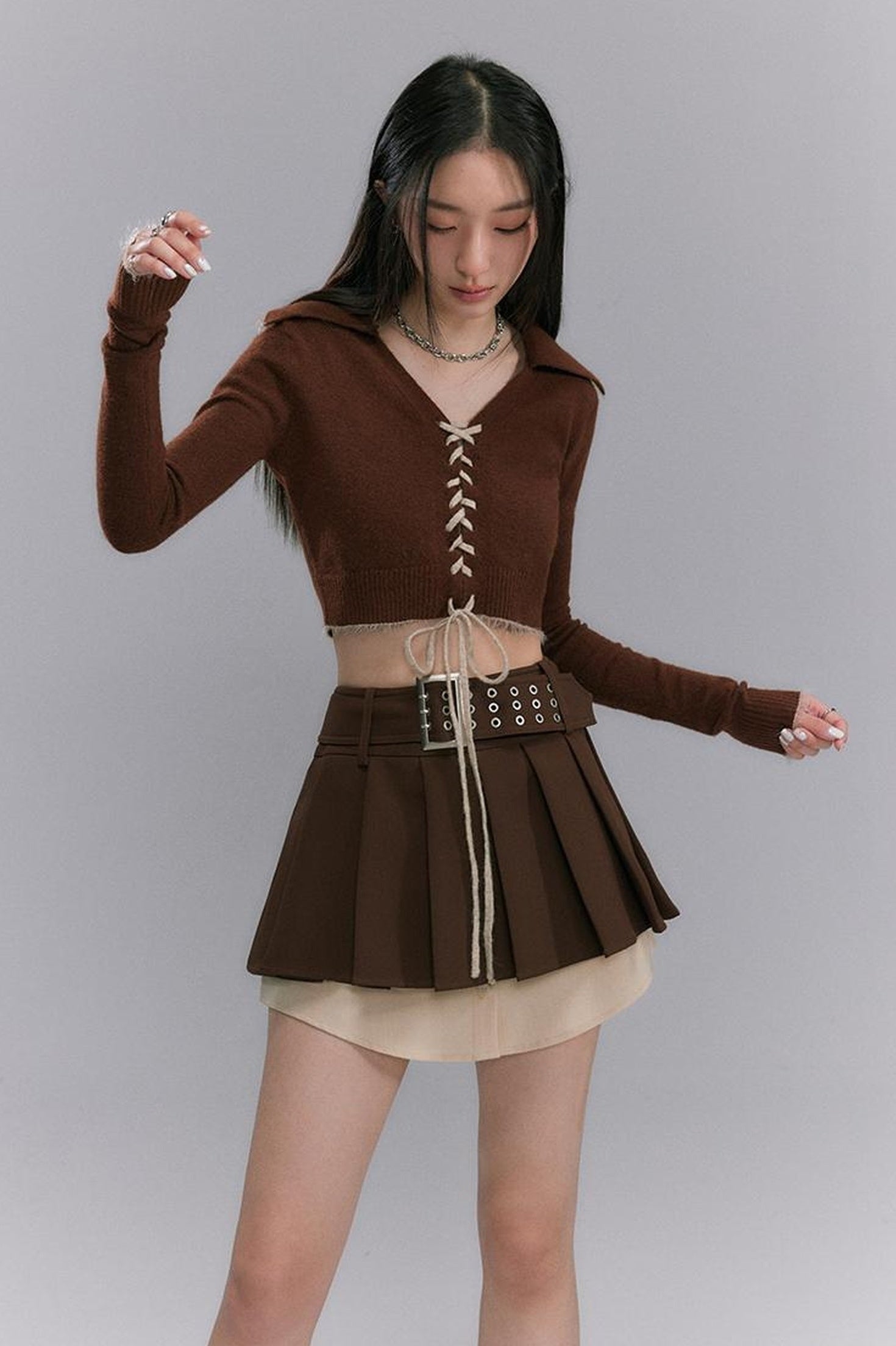 Vintage Pleated A Line Skirt With Shirt Hem