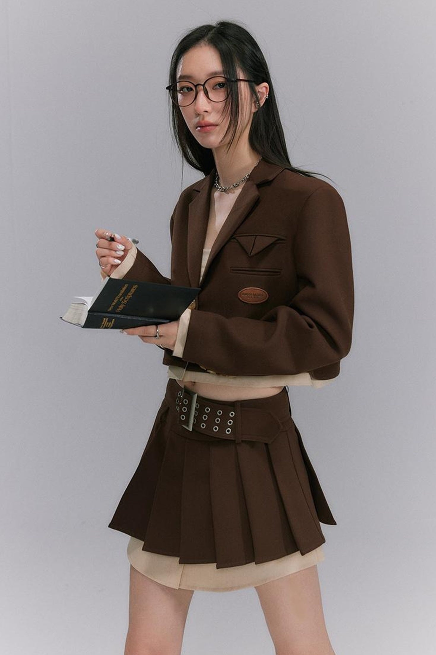 DIDDI MODA Vintage Pleated A Line Skirt With Shirt Hem