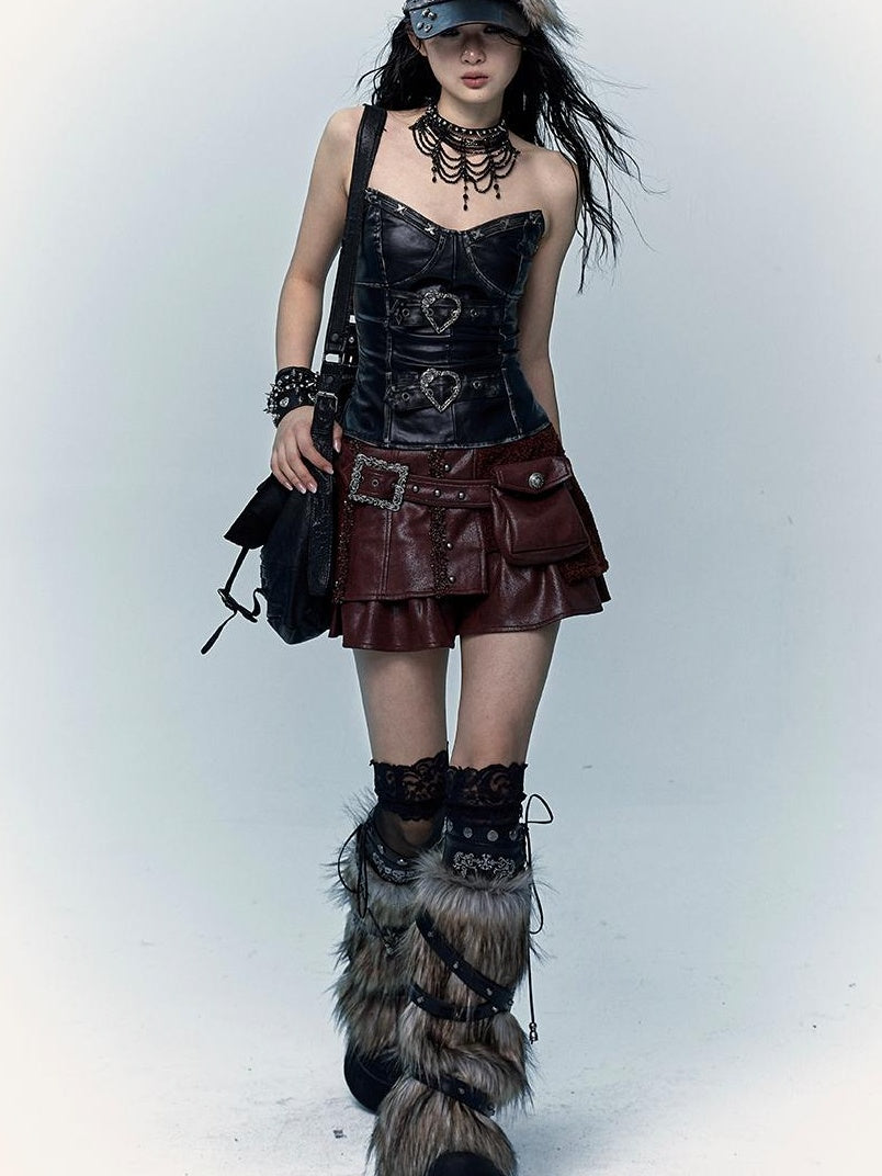 Vintage Punk Bustier Corset Top Leather Bralette