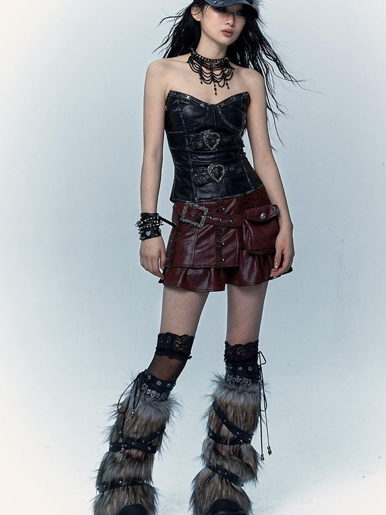 Vintage Punk Bustier Corset Top Leather Bralette