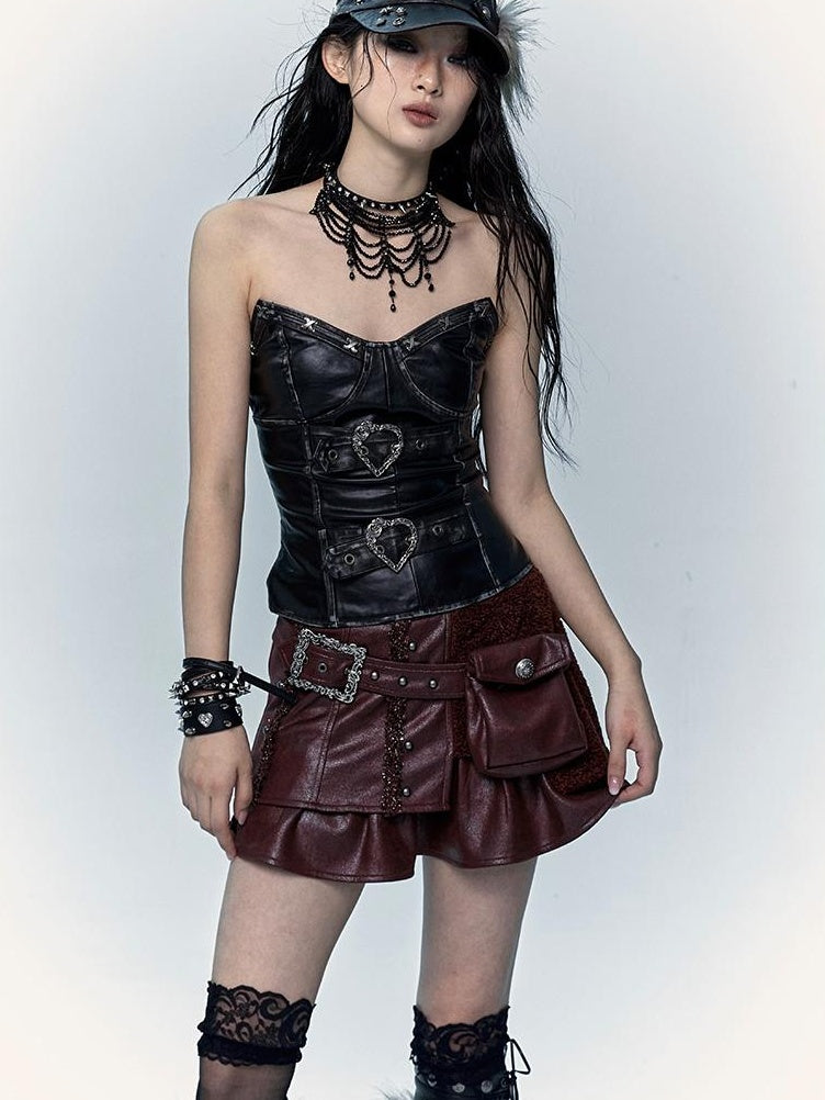 Vintage Punk Bustier Corset Top Leather Bralette