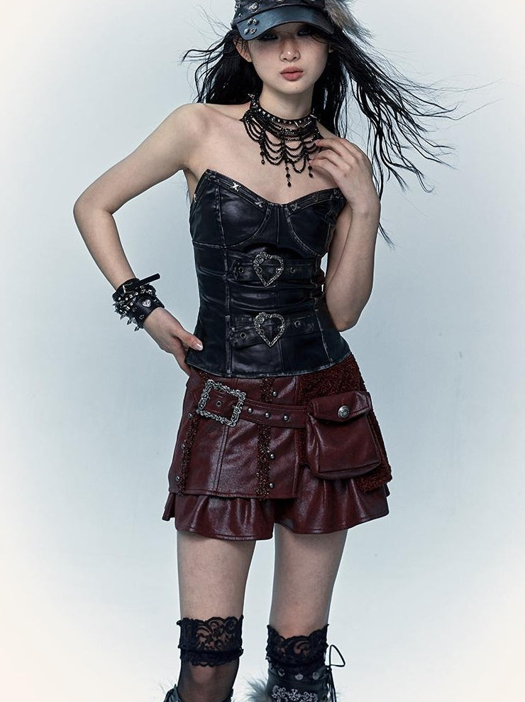 Vintage Punk Bustier Corset Top Leather Bralette