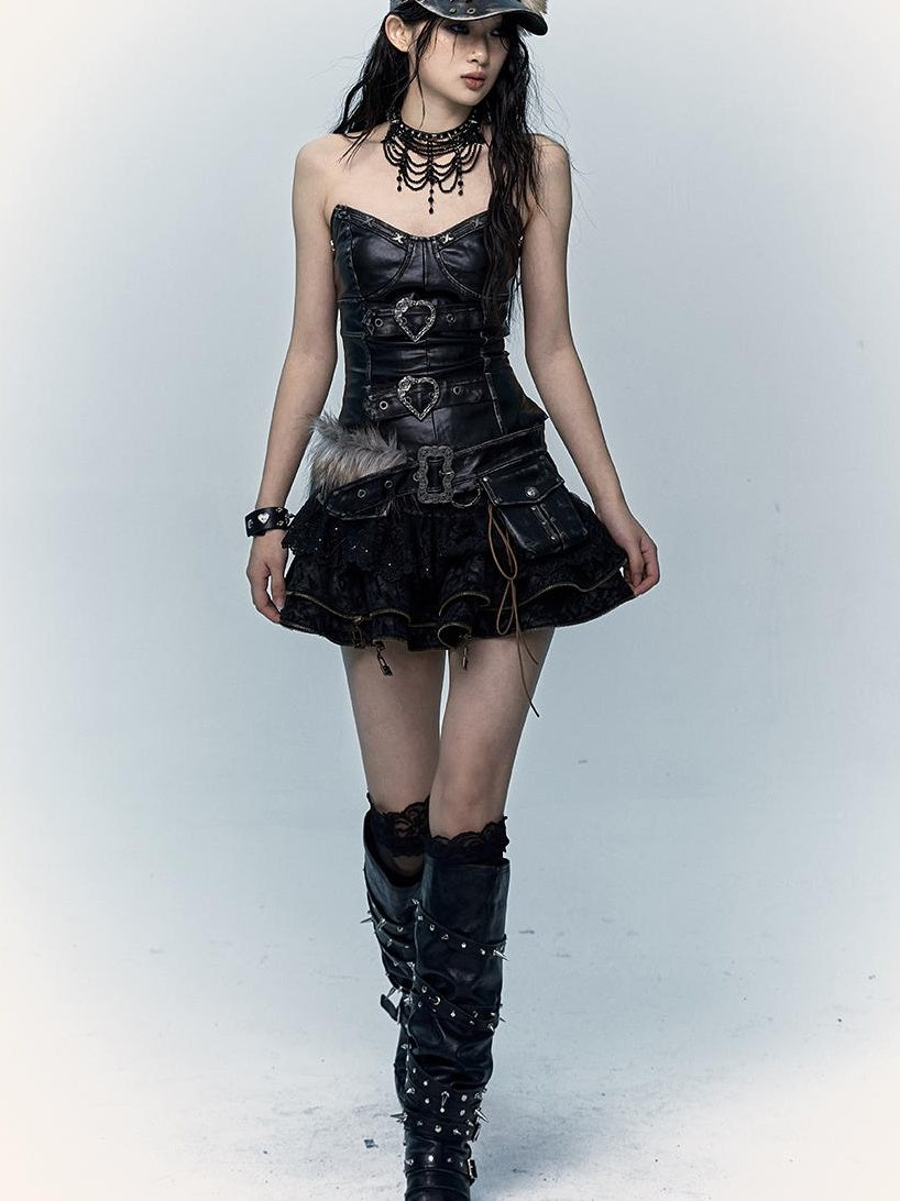 Vintage Punk Bustier Corset Top Leather Bralette