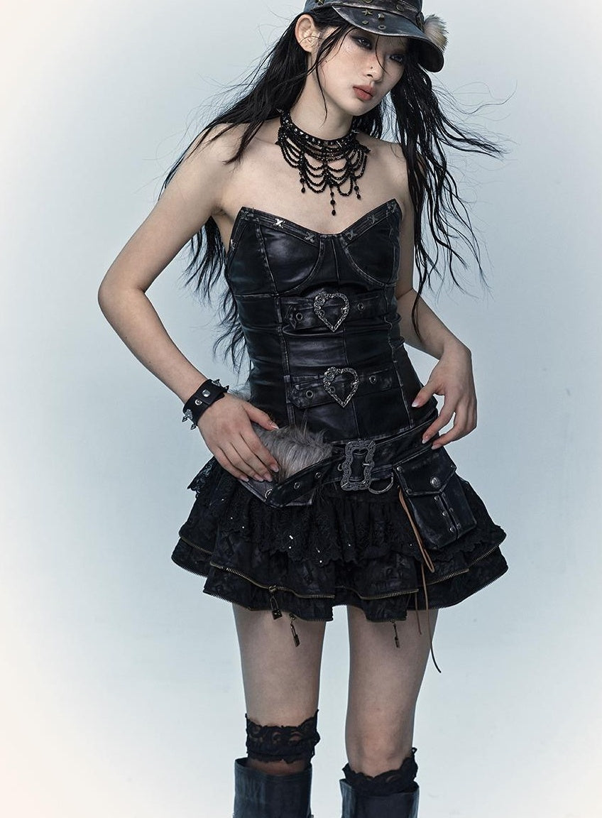 Vintage Punk Bustier Corset Top Leather Bralette
