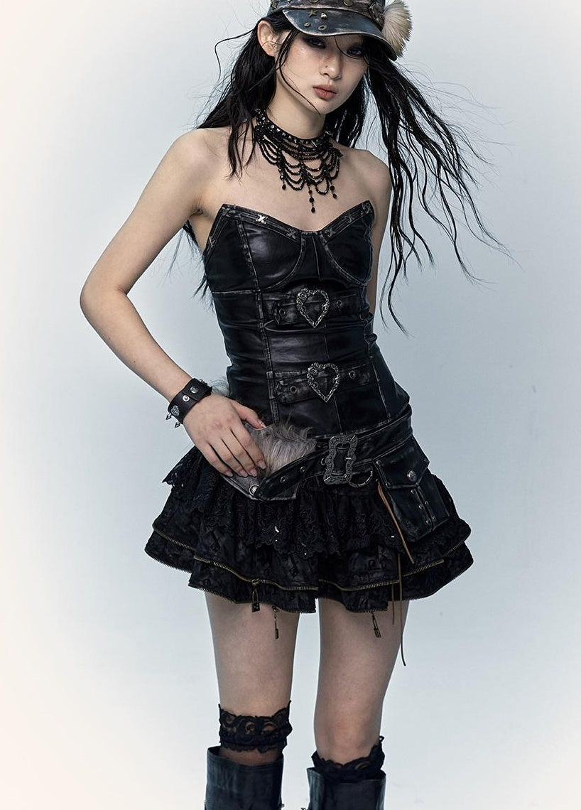 Vintage Punk Bustier Corset Top Leather Bralette