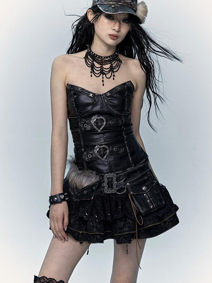 Vintage Punk Bustier Corset Top Leather Bralette