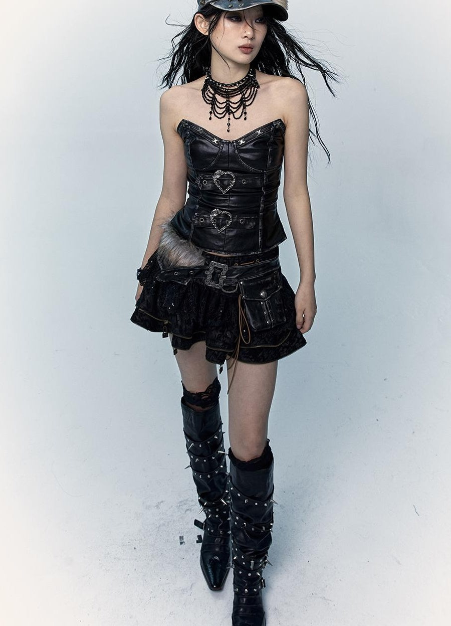 Vintage Punk Bustier Corset Top Leather Bralette