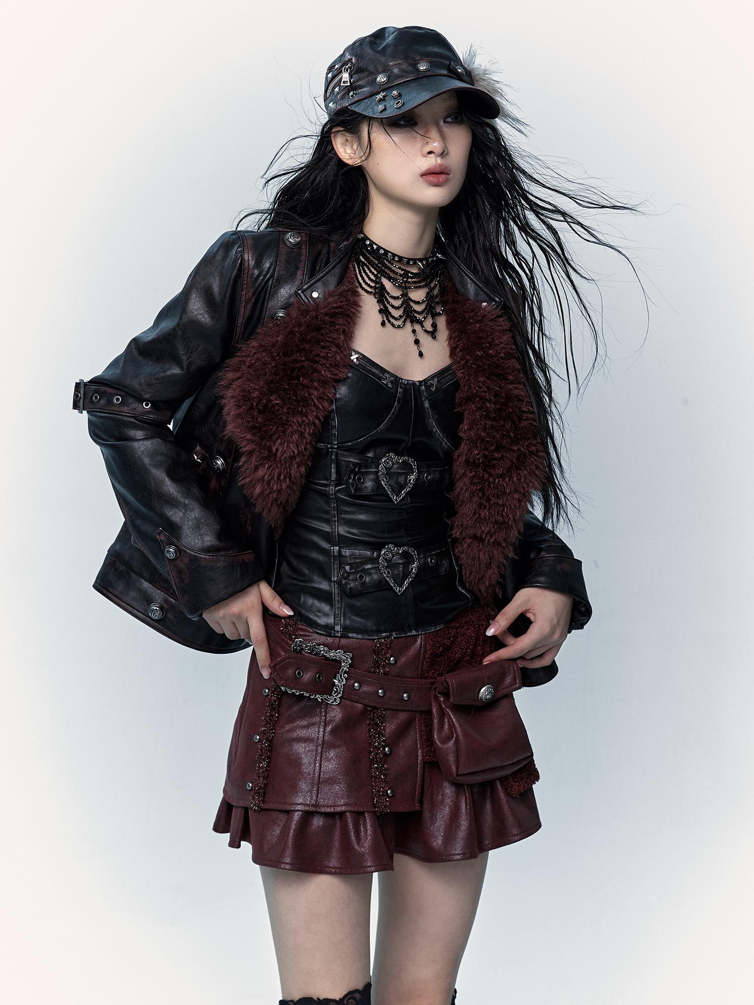 Vintage Punk Bustier Corset Top Leather Bralette